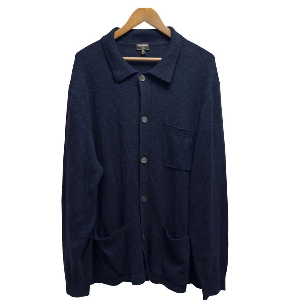 Todd Snyder Mens Sz XXL Navy Linen Cotton Knit Button Front Cardigan Sweater euc